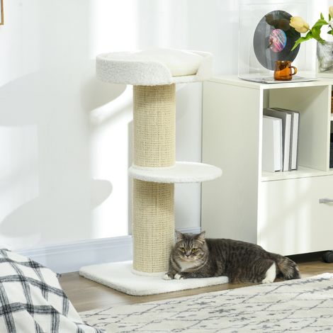 Katzenbaum  91cm Spielbaum mit Katzenbett, Plattform Lammwolle Creme