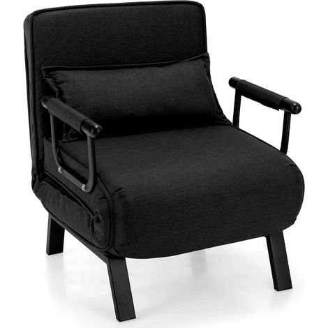 COSTWAY 4 in 1 Schlafsessel Klappbar, Schlafsofa mit 5 stufig Verstellbarer Rückenlehne & abnehmbarem Kissen & gepolstertem Sitz, Sofabett mit Metallrahmen bis 150 kg belastbar Schwarz