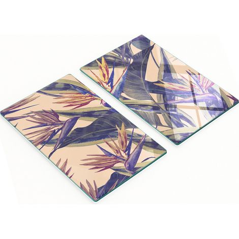 Tablas de servir de cristal para cocina con motivos florales hawaianos, 2 x 30 x 52 cm.