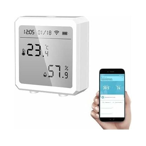 Thermomètre hygromètre Smart WiFi + capteur température et d'humidité Bluetooth avec rétroéclairage pour intérieur/extérieur, contrle APP Tuya(blanc) (1/5)