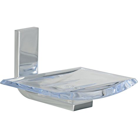 Porte-savon polycarbonate MATERIA en aluminium brillant éloxé chromé - 11,5 x 13 x h7,5 cm - avec adhésif 3M