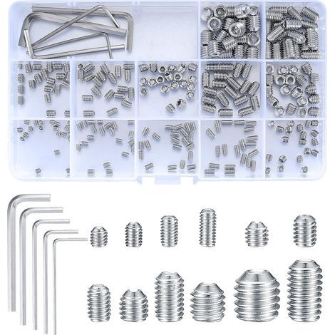 240 Pièces Assortiment de Vis Sans Tête, Vis à Tête Hex Creux avec Clé, Vis à Tête Hexagonale en Acier Inoxydable, Vis Écrous Noyaux Tasse pour Poignées de Porte, Robinet - M3/M4/M5/M6/M8 (1/5)
