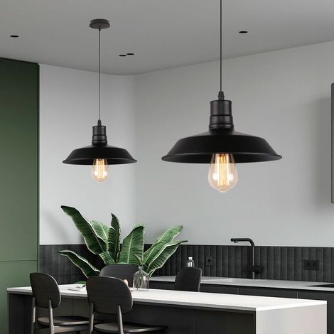 Suspension Luminaire Industrielle E27 26CM Noir 2PCS Plafonnier Lustre Susepnsion Luminaire pour Couloir Escalier Chambre Salon (1/5)