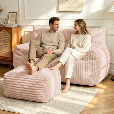 Pouf double avec repose-pieds - Grand pouf-lit pour adultes, adolescents et enfants, idéal pour le salon, la chambre, la résidence étudiante ou le balcon. (1/5)