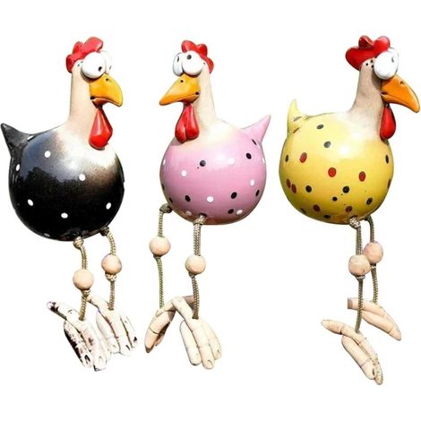 Jardin Décoration de Poulet,3 Pcs Statue Drôle de Résine de Poulet,Prise de Jardin d'art de Cour de Poulet,Poulet Décoration Noël,Convient pour la Décoration de Terrasse, Jardin et Balco (1/5)