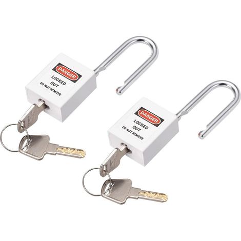2er Pack Lockout-Tagout Sicherheitsschlösser, 38mm, weiß, unterschiedlich schließend