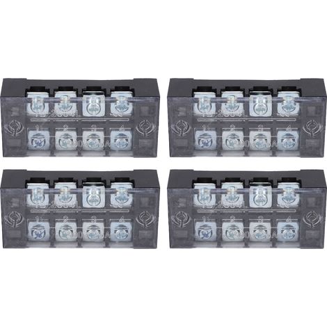 Bornes de jonction double rangée à vis haute intensité 600V 25A 4 positions avec couvercle, lot de 4 pièces (2504) (1/5)