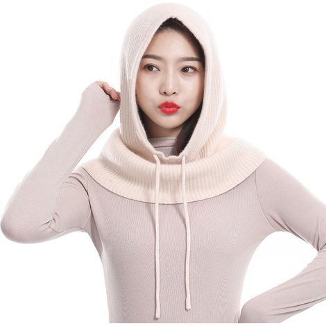 Cagoule d'hiver, masque tricoté, cagoule de ski, bonnet unisexe, capuche tricotée, écharpe, protection auditive, protection pour le cou, rembourrée pour plus de chaleur, blanc cassé, 50 x 30 cm (1/5)