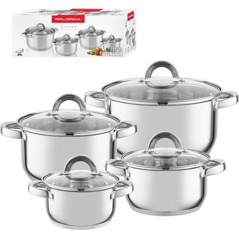 Ensemble de casseroles en acier inoxydable Florina Claude, 8 pièces.