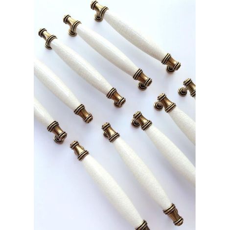 Lot de 10 poignées de meuble en céramique – Entraxe 128mm – Tube en acier brossé – Installation facile avec vis fournies (1/5)