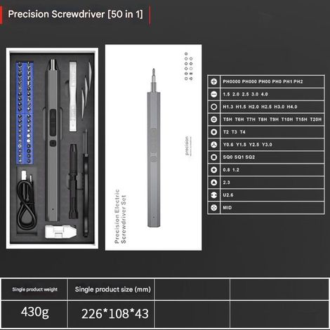 Ensemble de tournevis électriques sans fil Micro Precision, rechargeables, cinq vitesses, outils portables pour la réparation à domicile (50 en 1) (1/5)