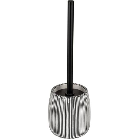 Brosse WC autoportante en céramique - Accessoire de Salle de Bain - Structure en Acier Inoxydable - Diamètre : 12 cm - Hauteur : 38 cm - Blanc et Noir (1/5)