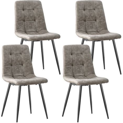 Chaises salle à manger - WAFTING - N12 - Lot de 4 - Tissu technique kaki - Structure métal (1/5)