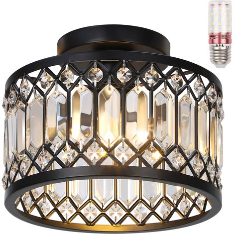 Plafonnier Moderne en Cristal Noir,Suspension Metal Structure solide,Cristal Brillant,3 Températures,pour Salon/Chambre (1/5)