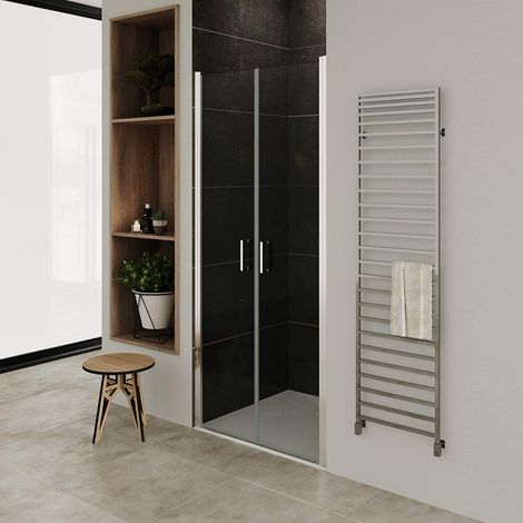 Moments of Glass Mampara de ducha puerta doble abatible, rango de ajuste de 74-77cm, altura: 185 cm, vidrio transparente de seguridad de 6mm - NC (1/5)