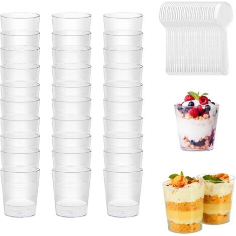 Verrines Plastique Réutilisable, 50 Pièces avec Cuillères, Transparent, 55ML, Idéal pour Fêtes, Mariages et Pique-Niques