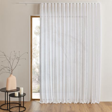 Kit rail extensible + Voilage poly-lin wave Blanc 150x240 cm (1/3)