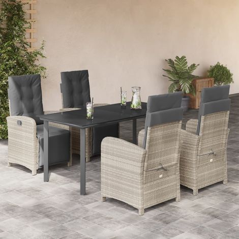 Set comedor de jardín 5 pzas cojines ratán sintético gris claro vidaXL (1/5)