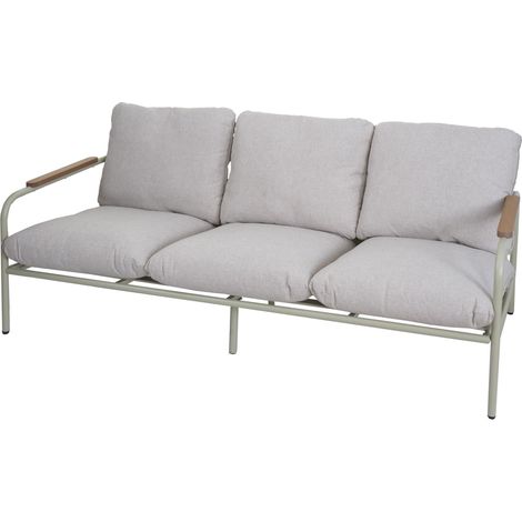 Aluminium-Gartenbank HHG-593, Outdoor 3-Sitzer Sitzbank Sofa, Olefin Stoff (205 g/m²) 184cm hellgrün Polster beige