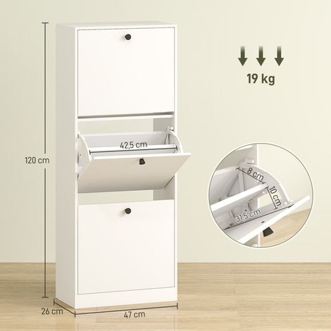 Meuble à chaussures 3 volets, étagère à chaussures à cloison réglable, armoire fine inclinable pour 12 paires, 47 x 26 x 120 cm, blanc (1/5)