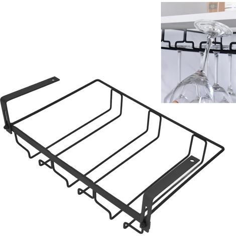 Porte-verres mural 3 espaces ajustable en fer pour cuisine et bar - Support pour rangement de verres sous placard