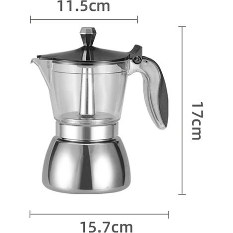 (200ml) Cafetière Moka, compatible avec les plaques à induction et les cuisinières électriques, en acier inoxydable. (1/5)