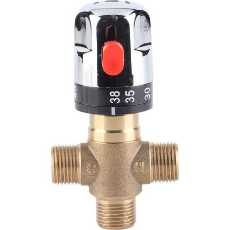 Mélangeur Thermostatique, laiton massif à 3 voies Robinet de réglage de la température pour système de douche pour lavabo Cuisine Salle de bain Toilette G1/2 35-45℃ 15mm (1/5)