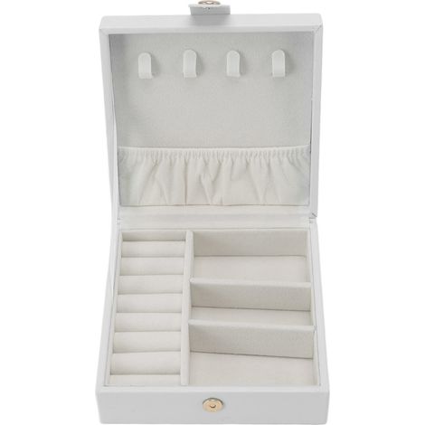 Schmuckkästchen aus Leder, Organizer-Etui für Halsketten, Ohrringe und Ringe, Reisegröße, weiß (1/5)