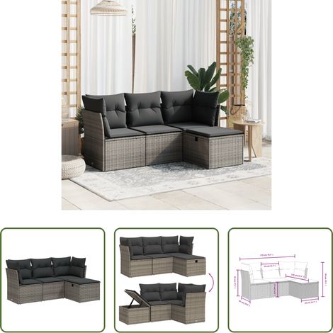 vidaXL Rattanmöbel - 4-tlg. Garten-Sofagarnitur mit Kissen Grau Poly Rattan (1/5)