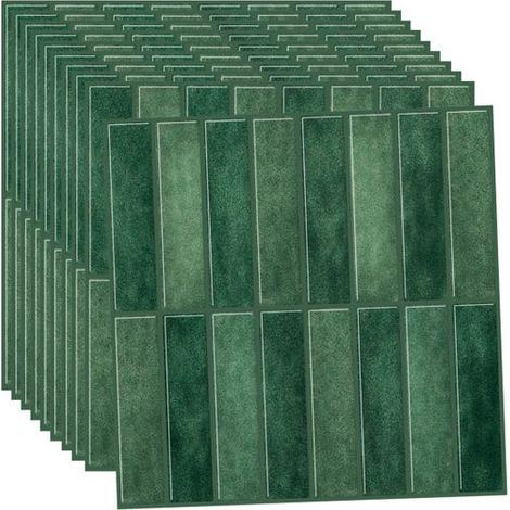 10pcs 3D Kitchen Wall Tile Stickers, 25.4x25.4cm, Waterproof Foam Wall Panels, Green (1/5)
