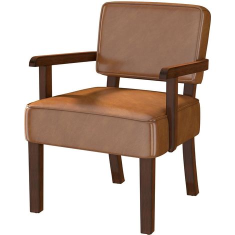 Retro Loungesessel Kunstleder Braun mit Armlehnen, Lesesessel mit weichem Sitz (1/5)