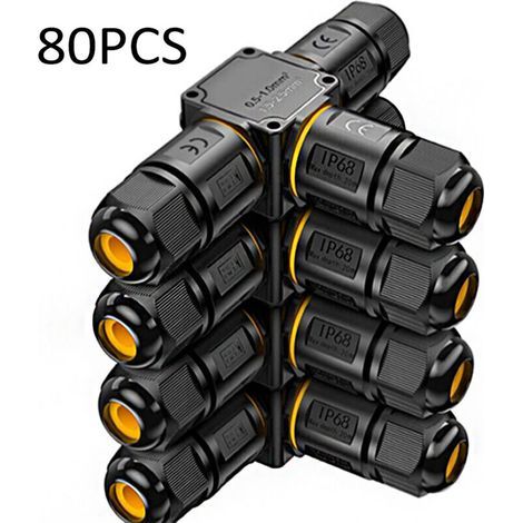 80 PCS Connecteurs de Câbles Étanches IP68 - Boîte de jonction 3 voies connecteur etanche 3 fils - Raccordement extérieur du jardin - Dérivation de câble 6-11mm - Coffret électrique externe étanche (1/4)