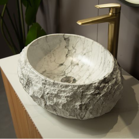 Lavabo sobre encimera 45x32x15 cm de resina marfil sin grifo para baño – MEUBLIV (1/5)