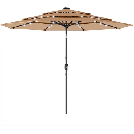 Outsunny 2.8 m Garden Parasol Umbrella with Light, Patio Umbrella, Khaki