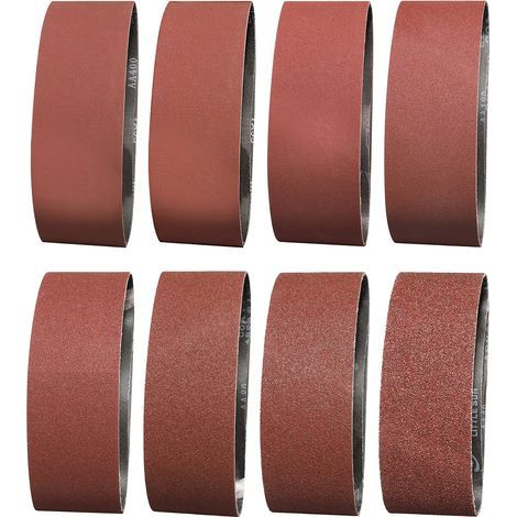 16 pièces Bande Abrasive, 75X533mm Bandes Abrasives en Tissu 2X 40/60/80/120/180/240/320/400 Grains Assortis pour Ponceuse à Bande et Meuleuse (Oxyde d'aluminium) (1/5)
