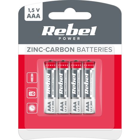 Piles zinc-carbone REBEL R03 R3 4xAAA blister (1/2)