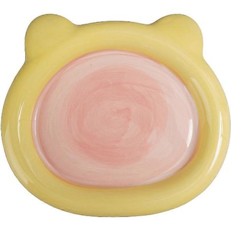 Gamelle en céramique pour animaux de compagnie, gamelles peu profondes pour chats, bols mignons en forme d'ourson pour chatons - Jaune - L (1/5)