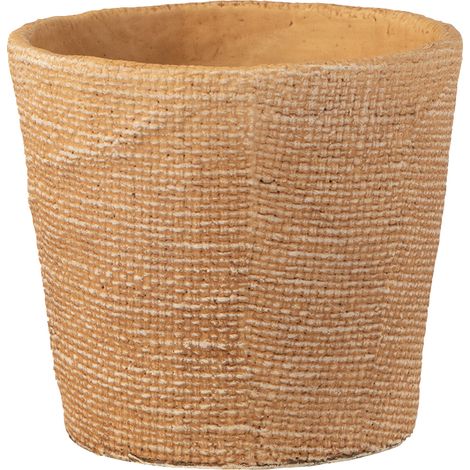 Cache-pot en ciment aspect jute naturel – Hauteur 15.5 cm – Largeur 16.5 cm – Non percé pour intérieur – Lana Deco (1/3)