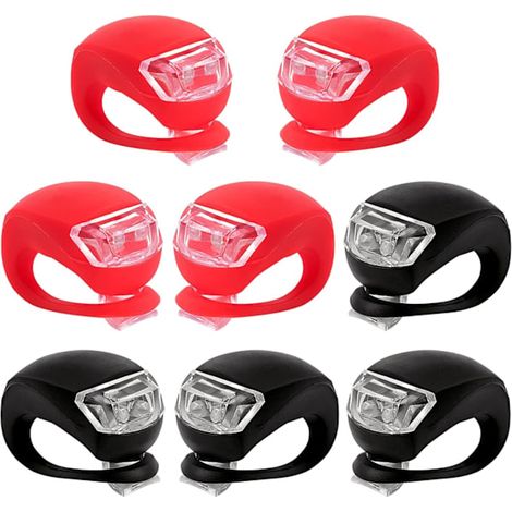 Lot de 8 éclairages vélo LED en silicone : 4 phares et 4 feux arrière (rouge et blanc) - Multi-usage (1/5)
