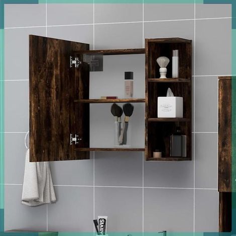 Armoire à miroir de salle de bain - 826351 - Chêne fumé - 62,5x20,5x64 cm - Charge 60 kg (1/5)