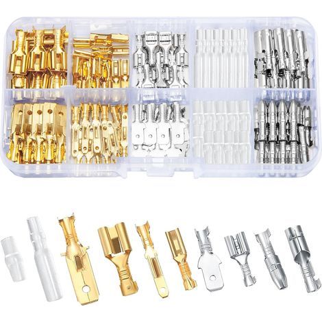 150 Pieces Automotive Electrical Crimp Terminal Kit, 6.3mm 4.8mm 2.8mm Electrical Wire Male Female Terminal Connectors for Motorcycle Car Scooter Boats Electric Instruments (1/5)