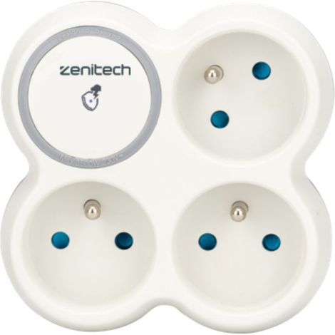 Zenitech – Multiprise triplite parafoudre 3 prises 2P+T 16A – Protection 3680W – Indicateur de protection intégré – Design compact pour espaces réduits