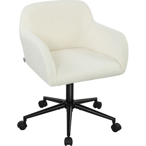 Chaise de bureau pivotante avec roues, chaise de bureau, tissu polaire, mousse, hauteur réglable, bureau à domicile, blanc crème (1/5)