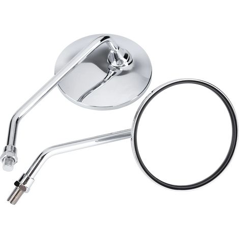 2X moto chrome rond latéral rétroviseur miroirs rétroviseur ensemble longue tige 10mm (1/5)