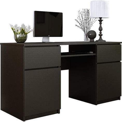 Bureau : 2 Tiroirs, Noir Mat, 135 x 77 x 50 cm (1/5)