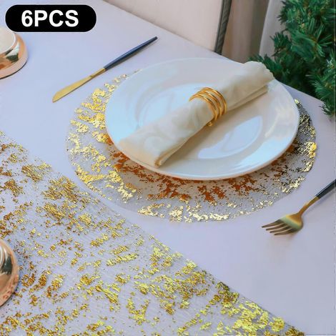 Lot de 6 sets de table ronds en maille à marquage à chaud, pour mariages, fêtes et banquets. (1/5)