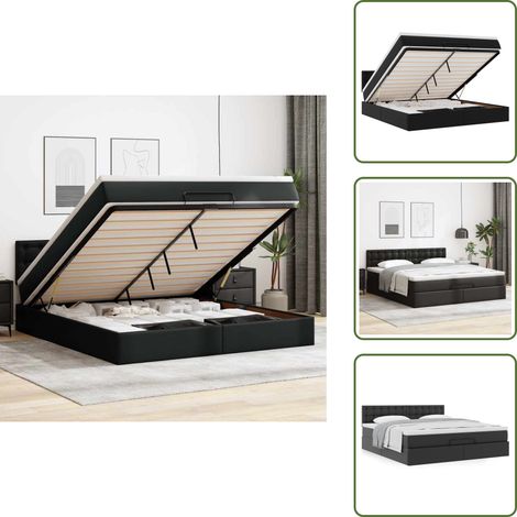 vidaXL Ottoman-Bett mit Matratze Schwarz 180x200 cm Kunstleder (1/5)