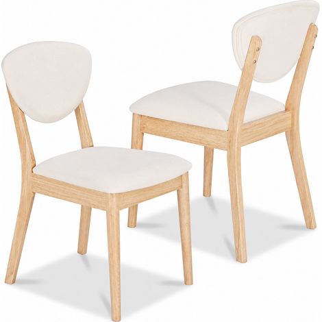 Set 2 Sedie da Pranzo in Legno Chiaro Rivestimento in Tessuto Crema 52x47x84 cm (1/5)