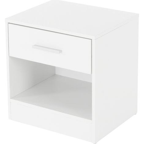 ML-Design Mesita de Noche con 1x Cajón y 1x Compartimento Estante Abierto 36 x 29 x 38 cm Blanco Mesa Auxiliar para Libros, Teléfono Cómoda Lisa de Madera Mueble Cajonera Decorativa para Dormitorios