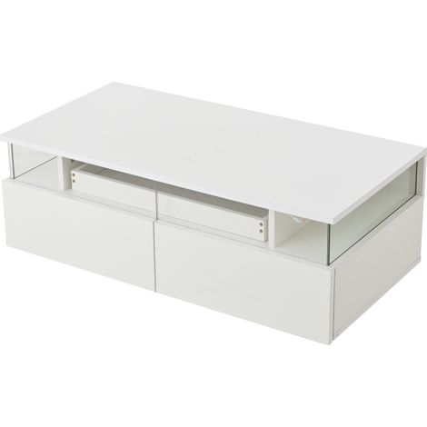 Mesa de centro blanca brillante 90 x 45 x 35,5 cm con 2 cajones LED HOMVRA (1/5)